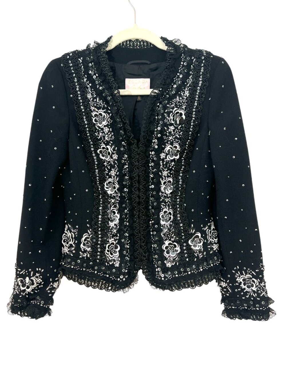 Escada Couture Beaded / Sequin Emebellished Jacket Black Size 34 Pre-Loved